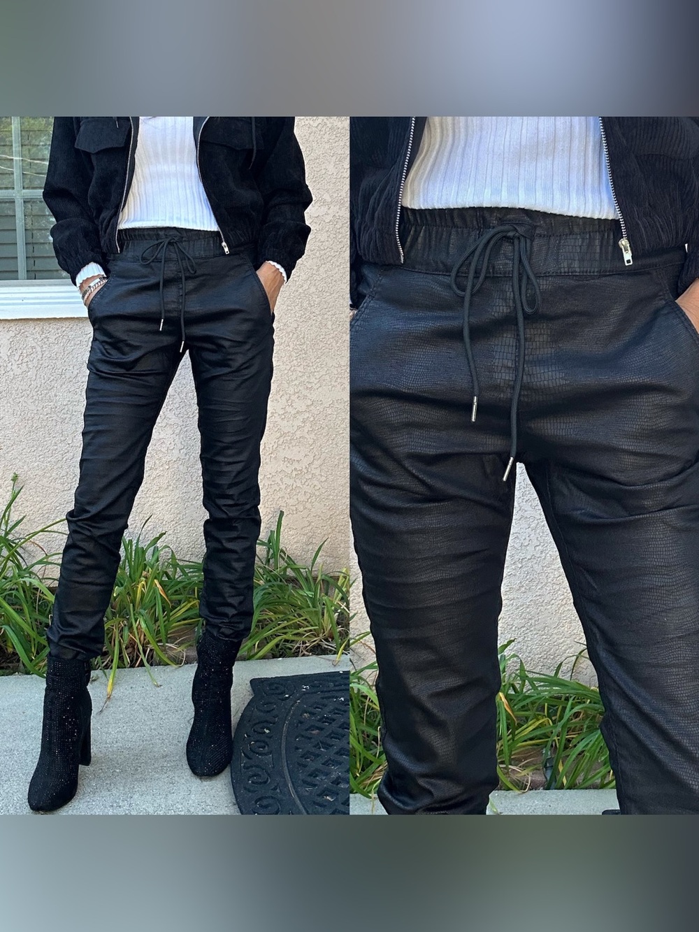 BEVY FLOG Black Textured Ankle Jogger Pants